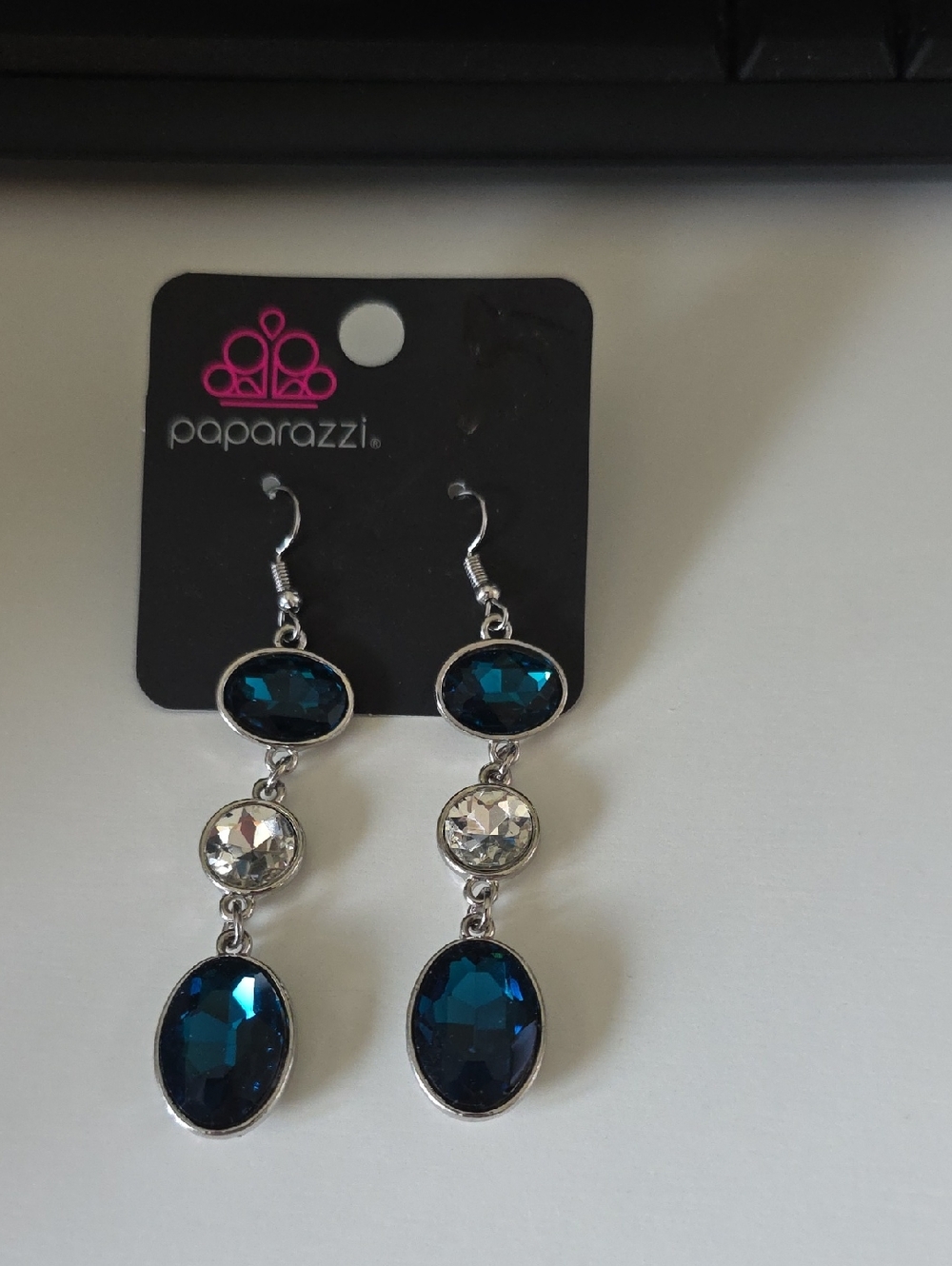 Paparazzi Deep Teal and Clear Crystal Drop Earrings